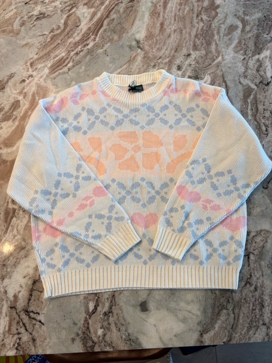 Vintage Sweaters - Vintage 80s Crewneck Sweater White Hearts Flowers Large
